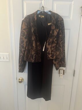 Kasper Black Dress with Brown and Black Brocade Jacket